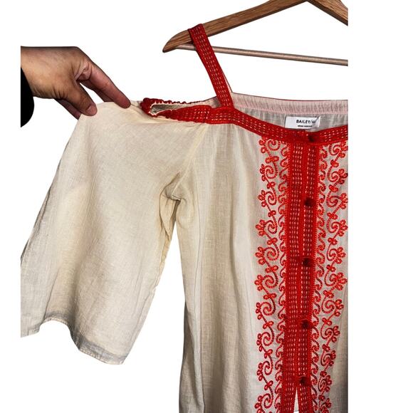 Bailey 44 100% Cotton Embroidered Cold Shoulder Boho Top | Size Medium - Picture 2 of 6